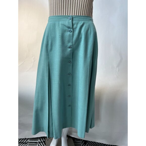Jones New York Women's Size 14 Aqua Button-Front Pleated Midi Skirt - Picture 1 of 16